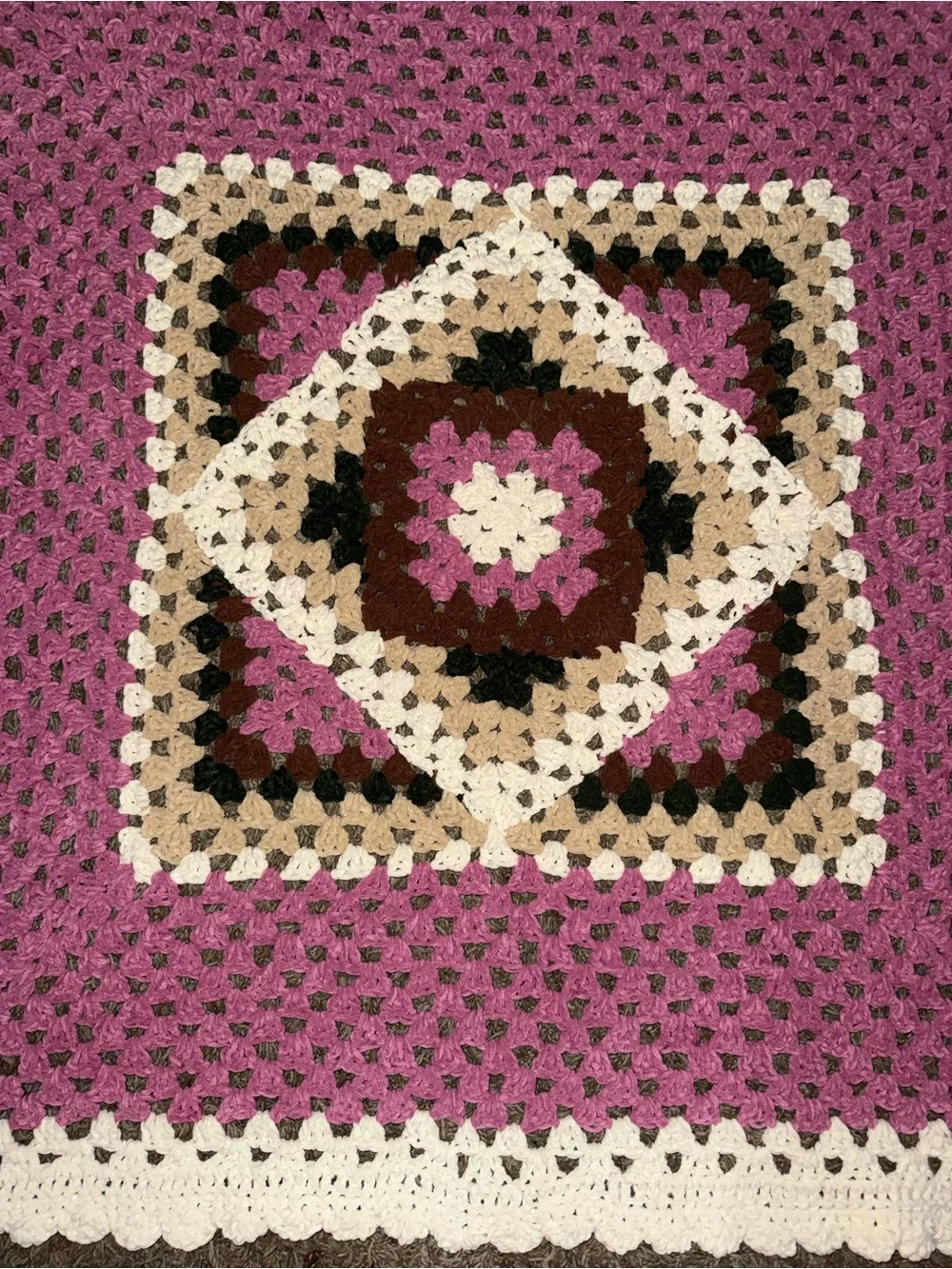 Handmade Cream and Pink Crochet Throw Accent